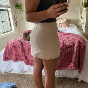 Pink denim mini skirt